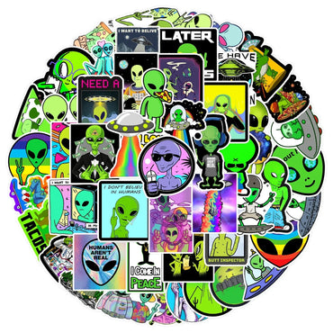 Cartoon Alien Stickers for Luggage, Notebook, Guitar, Laptop, Phone, Water Bottle (10/25/50pcs) (Online Order Only)