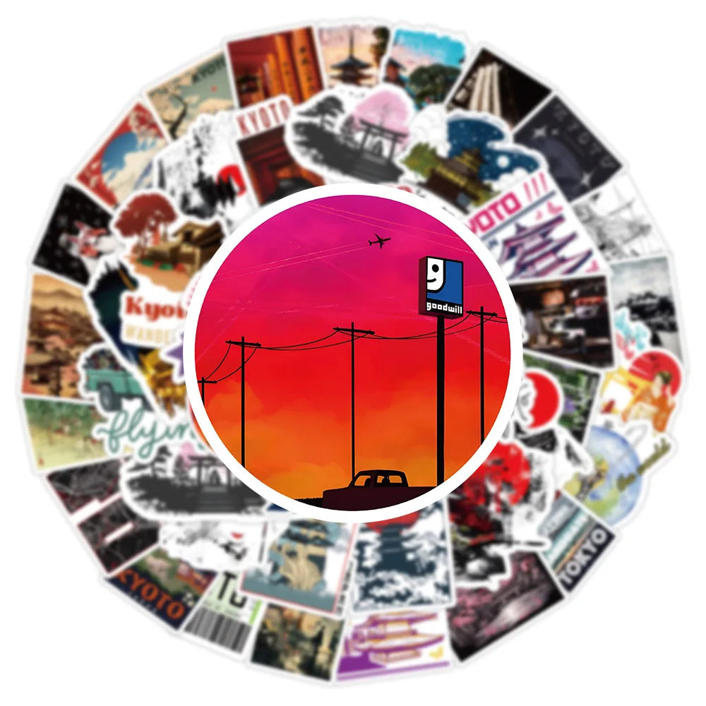 10/30/50PCS Kyoto Landscape Stickers Japanese Style Cartoon  Aesthetic Decals Decoration For Skateboard Fridge Phone Laptop Toys (ONLINE ORDER ONLY)