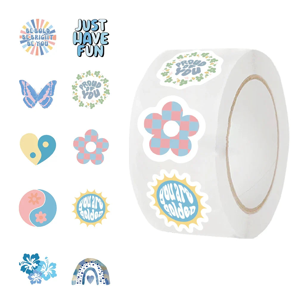 500PCS Blue Love Flowers Stickers for New Cartoon Animals Roll Sticker Packaging Flower Rolling Label Reward Decals (ONLINE ORDER ONLY)