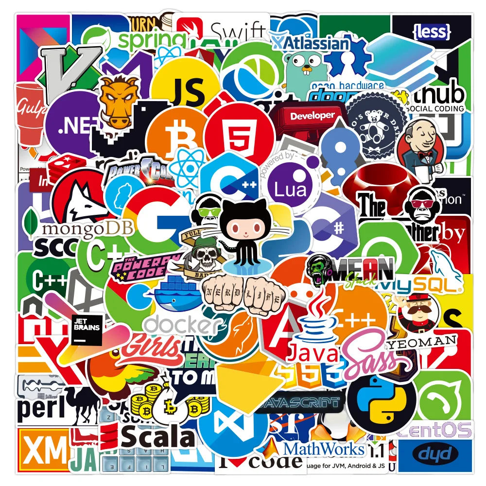 Mixed Programming Stickers for Laptop, Phone, Water Bottle, Luggage, Notebook, Guitar - 10/50/100pcs (Online Order Only)