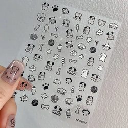 1Pc 3D Cute Black Silver Smile Dog Decals Y2K Cartoon Cat Footprint Nail Stickers Graffiti Star Heart DIY Manicure Slider Decor* (ONLINE ORDER ONLY)