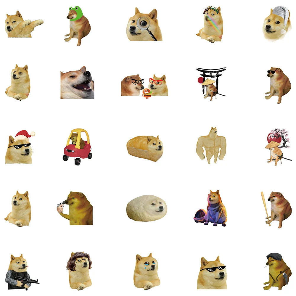 50pcs Funny Spoof Dogs Meme Sticker For Laptop Water Bottle Phone Kids Toy Waterproof Graffiti Bicycle Car Decals (ONLINE ORDER ONLY)