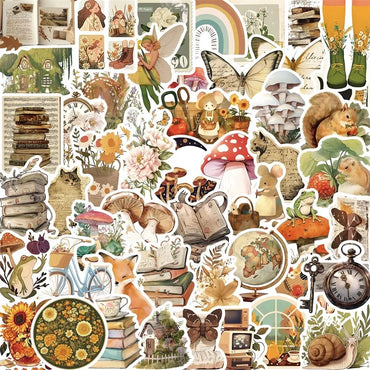 10/30/50PCS Vintage Animal Mushroom PVC Sticker Aesthetic Children's Stationery DIY Decoration Scrapbooking School Supplies (ONLINE ORDER ONLY)