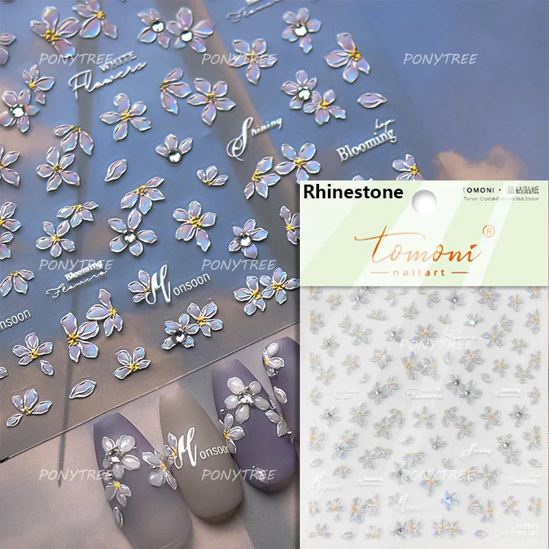 Flowers Blooming Cherry Blossom Sakura Living Peach Branch 5D Soft Relief Spring Adhesive Nail Art Sticker Chic Manicure Decals (ONLINE ORDER ONLY)