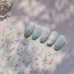 Colourful Star Moon Curved Line Arc Necklace Love Heart Hanging in The Air Starry Night Adhesive Nail Art Sticker Manicure Decal (Online Order Only)