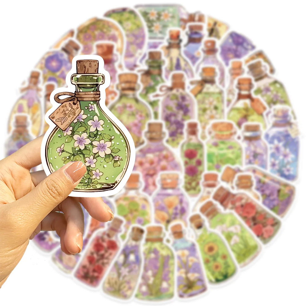 50pcs Colorful Fantasy Glass Flower Stickers Scrapbooking Decorative DIY Stationery Waterproof Journals Notebooks (Online Order Only)