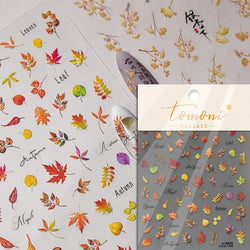 Autumn Fall Maple Leaves Ginkgo Leaf Osmanthus Chrysanthemums Rabbit Bunny Plant Flower Relief Nail Art Sticker Decoration Decal (ONLINE ORDER ONLY)