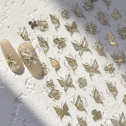Charming Golden Gradient Shiny Rhinestone Jelly Butterfly Flower Petal Bowknot 3D Self Adhesive Nail Art Sticker Manicure Decals (ONLINE ORDER ONLY)