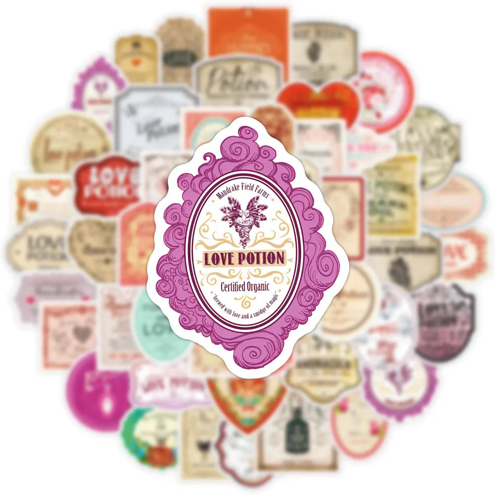 10/50Pcs Funny Vintage Halloween Valentine's Day Love Potion Label Sticker Packs (Online Order Only)