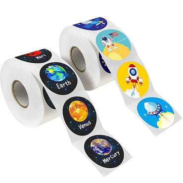 100-500 Pcs 1-1.5inch Stickers Roll Reward Student Children Enlightenment Toys Label Stationery Seal Lable Space Astronaut Star (ONLINE ORDER ONLY)