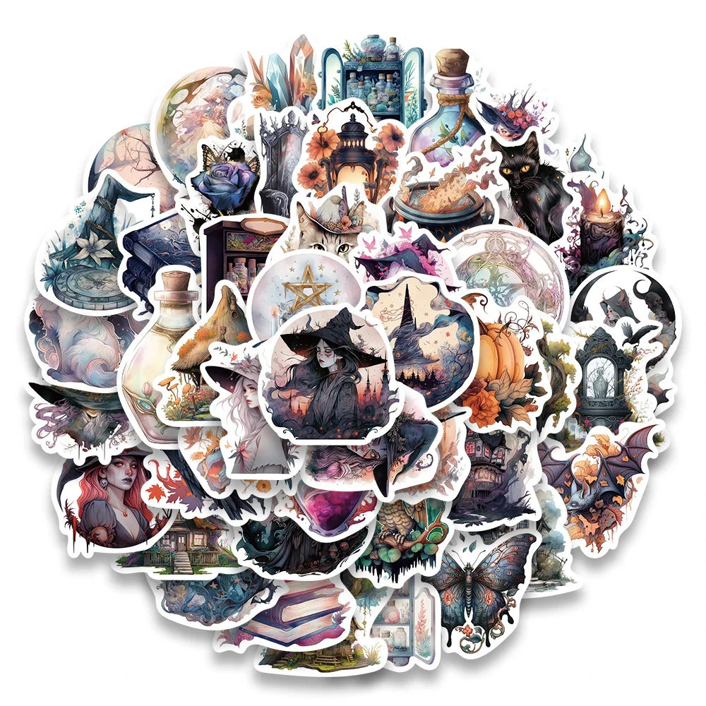 Cartoon Witch Anime Stickers Waterproof for Skateboard Laptop Motorcycle Luggage Phone Car Guitar (Online Order Only)