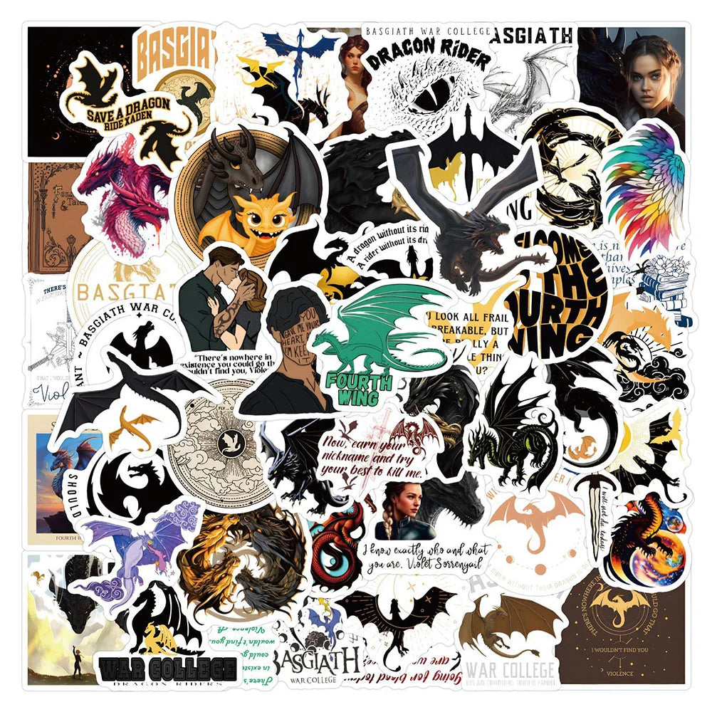 10/30/50/120pcs Fantasy Novel Fourth Wing Waterproof Stickers Anime Decals Skateboard Laptop Phone Car Luggage Cool Sticker Toy (ONLINE ORDER ONLY)