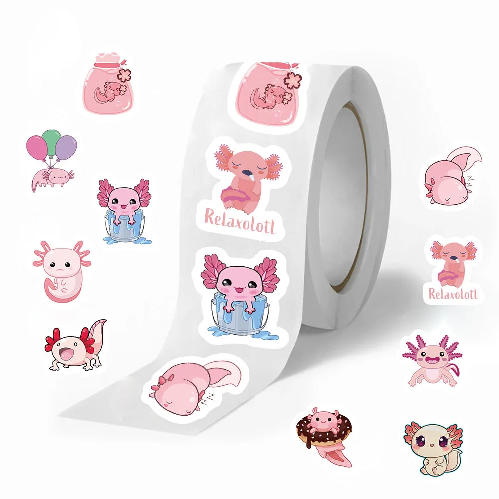 500pcs/roll Cute Axolotl Cartoon Graffiti Stickers DIY Phone Guitar Laptop Notebook Suitcase Waterproof Sticker Kids Toy (ONLINE ORDER ONLY)
