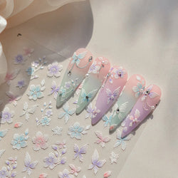 Embroidered Butterfly Flower Colourful Gradient Morning Glory Leaves Self Adhesive Nail Art Stickers Rhinestone Manicure Decals (ONLINE ORDER ONLY)