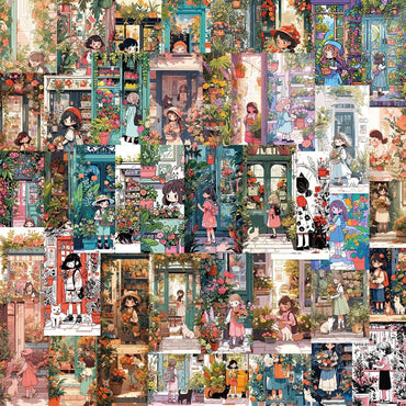 10/50pcs Cute Vintage Flowers Store Anime Girl Stickers Aesthetic Art Graffiti Decals DIY Refrigerator Phone Waterproof Sticker (ONLINE ORDER ONLY)