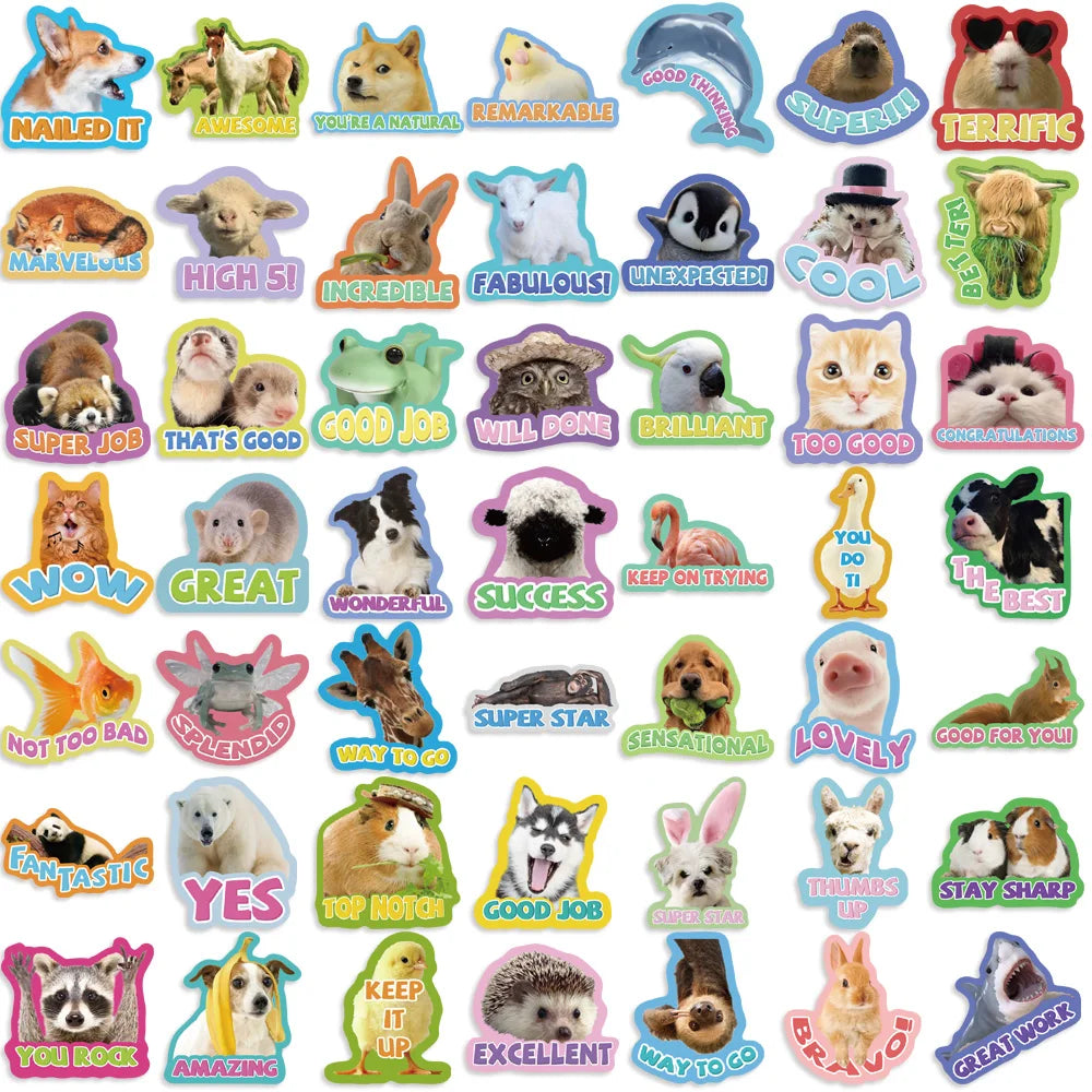 50pcs Cute Cartoon Animals Stickers DIY Phone Guitar Laptop Notebook Suitcase Cup Waterproof Mix Graffiti Sticker Kids Toy (ONLINE ORDER ONLY)