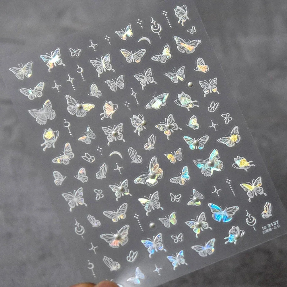 Charming Blue Sparrow Feather Rhinestone Wings Peacock Sparrow Dreamy Jelly Stars Self Adhesive Nail Art Stickers Manicure Decal (ONLINE ORDER ONLY)