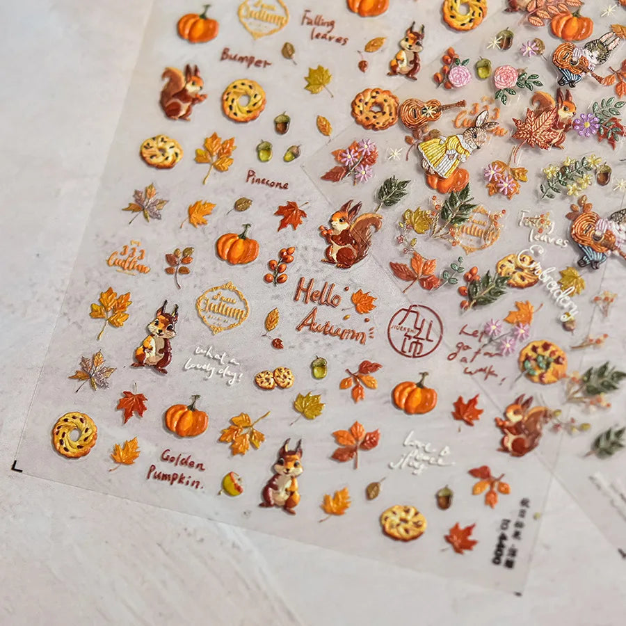 Charming Sunflower Rabbit Pumpkin Squirrel Pinecone Deciduous Produce Good Harvests Cookie Nail Art Sticker Decoration Decals (ONLINE ORDER ONLY)