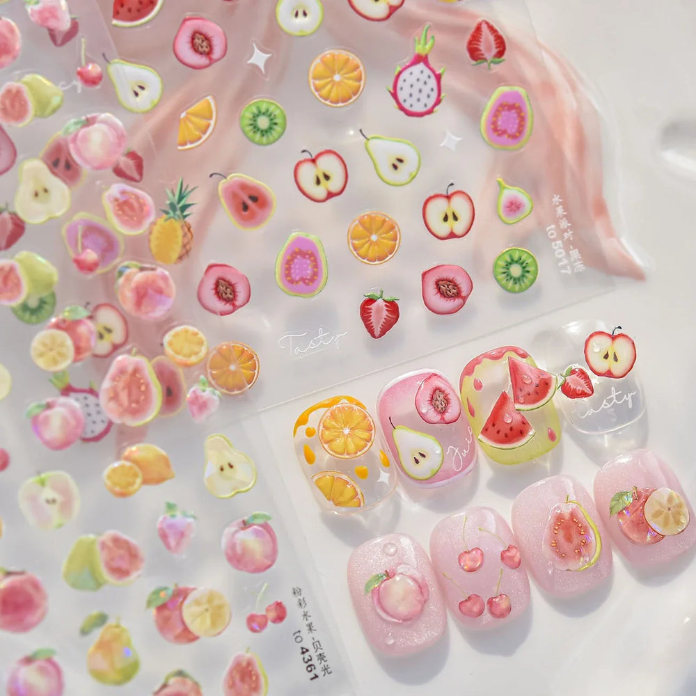 Fig Guava Pitaya Honey Peach Oranges Watermelon Strawberry Apple Pineapple Fruit Nail Art Decoration Stickers Manicure Decals (ONLINE ORDER ONLY)