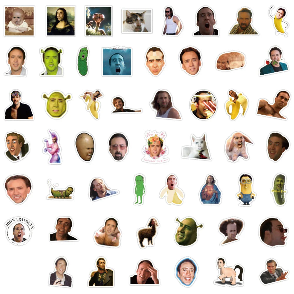 10/30/50PCS Funny Meme Stickers Nicolas Cage Cartoon Decals Decoration DIY Notebook Phone Bike Motorcycle Bicycle Waterproof Toy (ONLINE ORDER ONLY)
