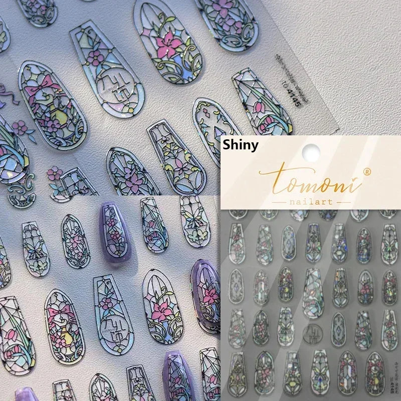 Chic Retro Rose Photo Frame Dried Flower Petal Self Adhesive Nail Art Stickers 5D Hot Stamping Relief Rhinestone Manicure Decals (Online Order Only)