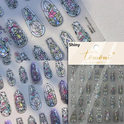 Chic Retro Rose Photo Frame Dried Flower Petal Self Adhesive Nail Art Stickers 5D Hot Stamping Relief Rhinestone Manicure Decals (Online Order Only)