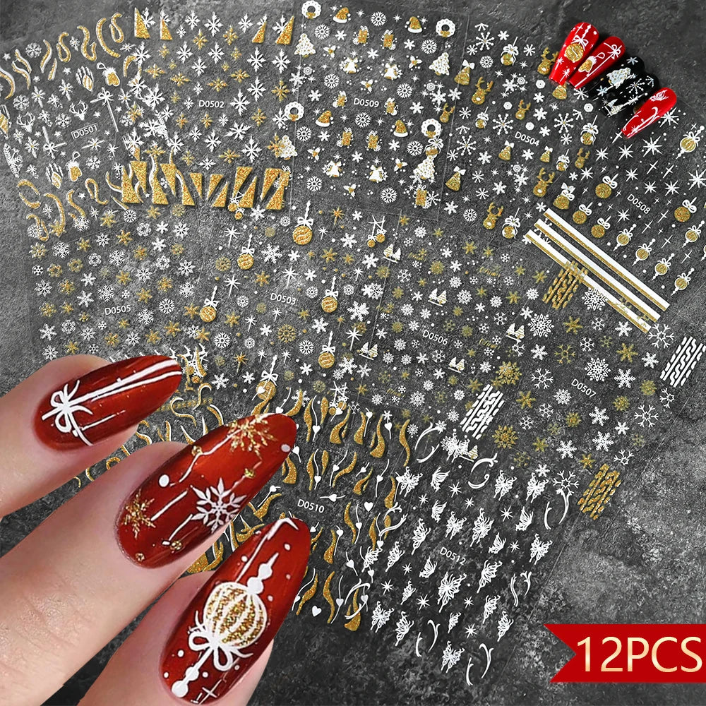 6pcs/Set Blue Gold Glitter French Design 5D Nail Stickers Curve Lines Swirls Wave Nail Sliders Reflective Flakes Decals Manicure (ONLINE ORDER ONLY)