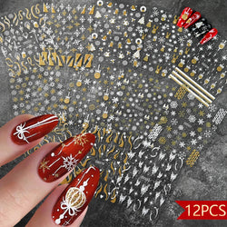 6pcs/Set Blue Gold Glitter French Design 5D Nail Stickers Curve Lines Swirls Wave Nail Sliders Reflective Flakes Decals Manicure (ONLINE ORDER ONLY)