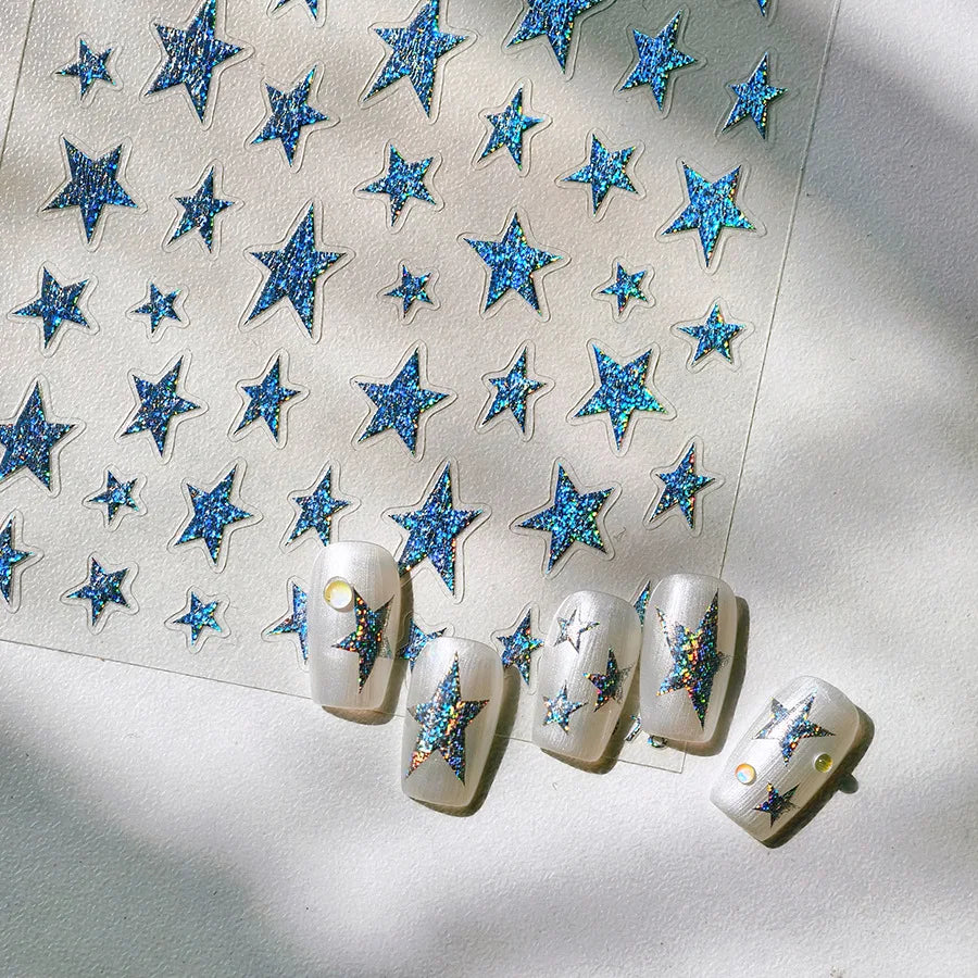 Sparkle Laser Silver Starburst Five-pointed Star Geometric Tiny Spot Romantic 5D Self Adhesive Nail Art Stickers Manicure Decals (ONLINE ORDER ONLY)