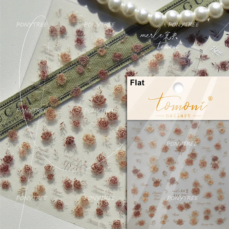 Watercolor Style Colourful Rose Flower Embossment Romantic Garden 5D Self Adhesive Nail Art Decoration Stickers Manicure Decals (ONLINE ORDER ONLY)