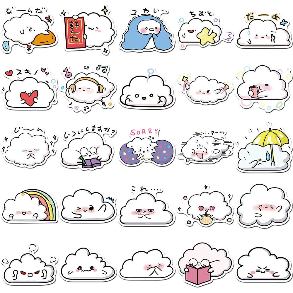10/30/50PCS Cute Cartoon Clouds Stickers Graffiti Decoration DIY Toys Laptop Skateboard Phone Guitar PVC Waterproof Kids Sticker (ONLINE ORDER ONLY)