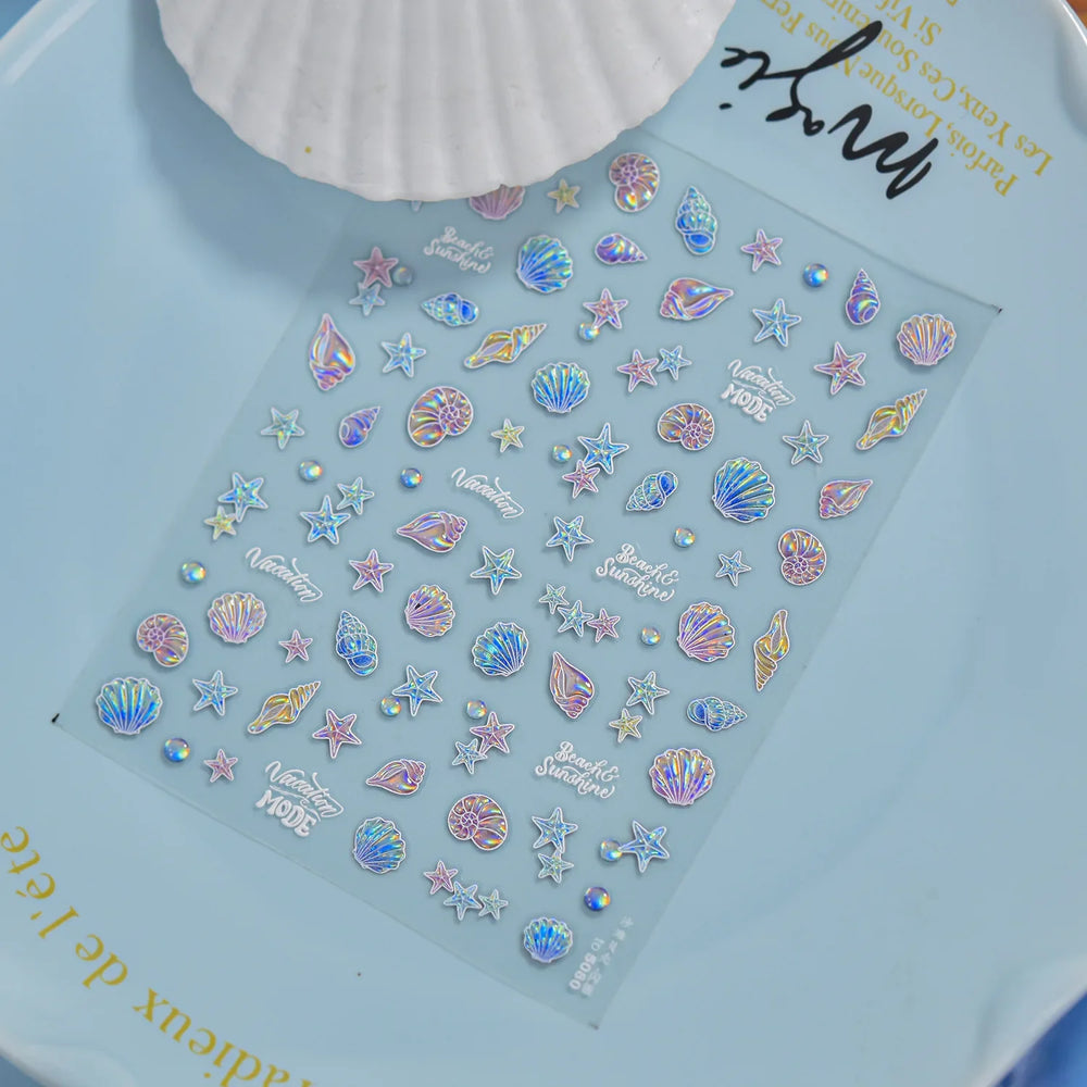 Shiny Colourful Marine Shell Starfish Ocean Elements Star Water Bubbles Star Conch Underwater Nail Art Stickers Manicure Decals (ONLINE ORDER ONLY)