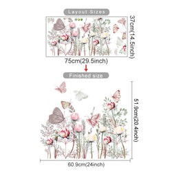 Butterfly Wall Stickers for Kids Nursery - Pink Flowers & Green Leaves Decor (ONLINE ORDER ONLY)