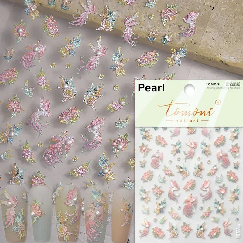Charming Blue Sparrow Feather Rhinestone Wings Peacock Sparrow Dreamy Jelly Stars Self Adhesive Nail Art Stickers Manicure Decal (ONLINE ORDER ONLY)