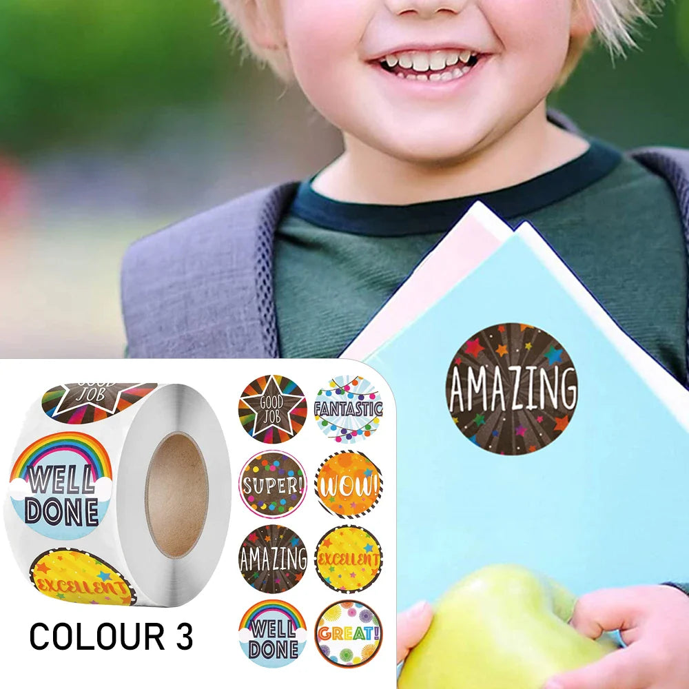 100-500pcs Cute Reward Stickers Roll with Word Motivational Stickers for School Teacher Kids Student Stationery Stickers Kids (Online Order Only)