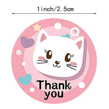 100-500pcs Cute Cat Stickers Decor Thank You Sticker Circle Roll Seal Label Chrome Paper  Gift Box Tag Bakery Envelope Handbag (ONLINE ORDER ONLY)