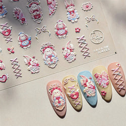 Bunny Love Heart Rabbit Nurse Cut Wound Bowknot Pill Flower Medicine Treatment Self Adhesive Nail Art Stickers Manicure Decals (ONLINE ORDER ONLY)