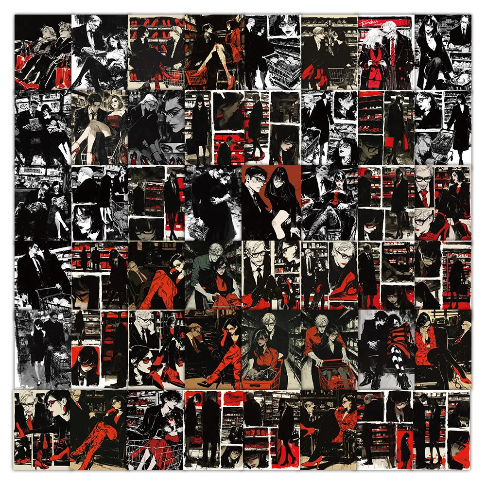 Black & Red Comic Style Couple Stickers for Phone, Laptop, Luggage, Skateboard - 10/30/60PCS (Online Order Only)