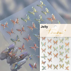 Charming Golden Gradient Shiny Rhinestone Jelly Butterfly Flower Petal Bowknot 3D Self Adhesive Nail Art Sticker Manicure Decals (ONLINE ORDER ONLY)