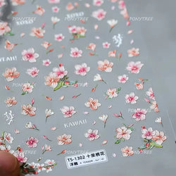 Chic Begonia Flower Miss-grass Pink Gradient Cherry-apple Tree Leaves Peach Blossom Adhesive Nail Art Spring Nail Stickers Decal (ONLINE ORDER ONLY)