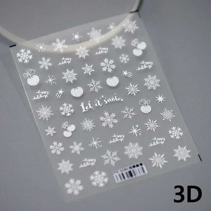 Winter Christmas Crystal Delicate Hexagon Romantic Laser Silver Chic Snowflakes Self Adhesive Nail Art Sticker 5D Manicure Decal (ONLINE ORDER ONLY)
