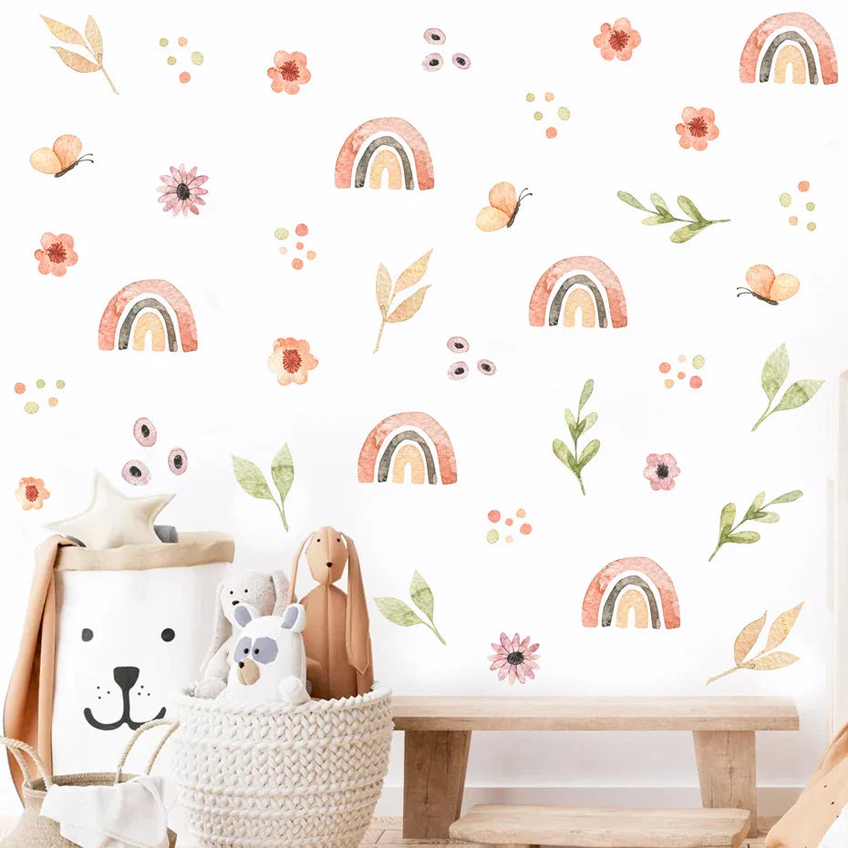Cartoon Watercolor Floral Leaf Wall Stickers for Kids Room Decor (Online Order Only)