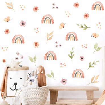 Cartoon Watercolor Floral Leaf Wall Stickers for Kids Room Decor (Online Order Only)