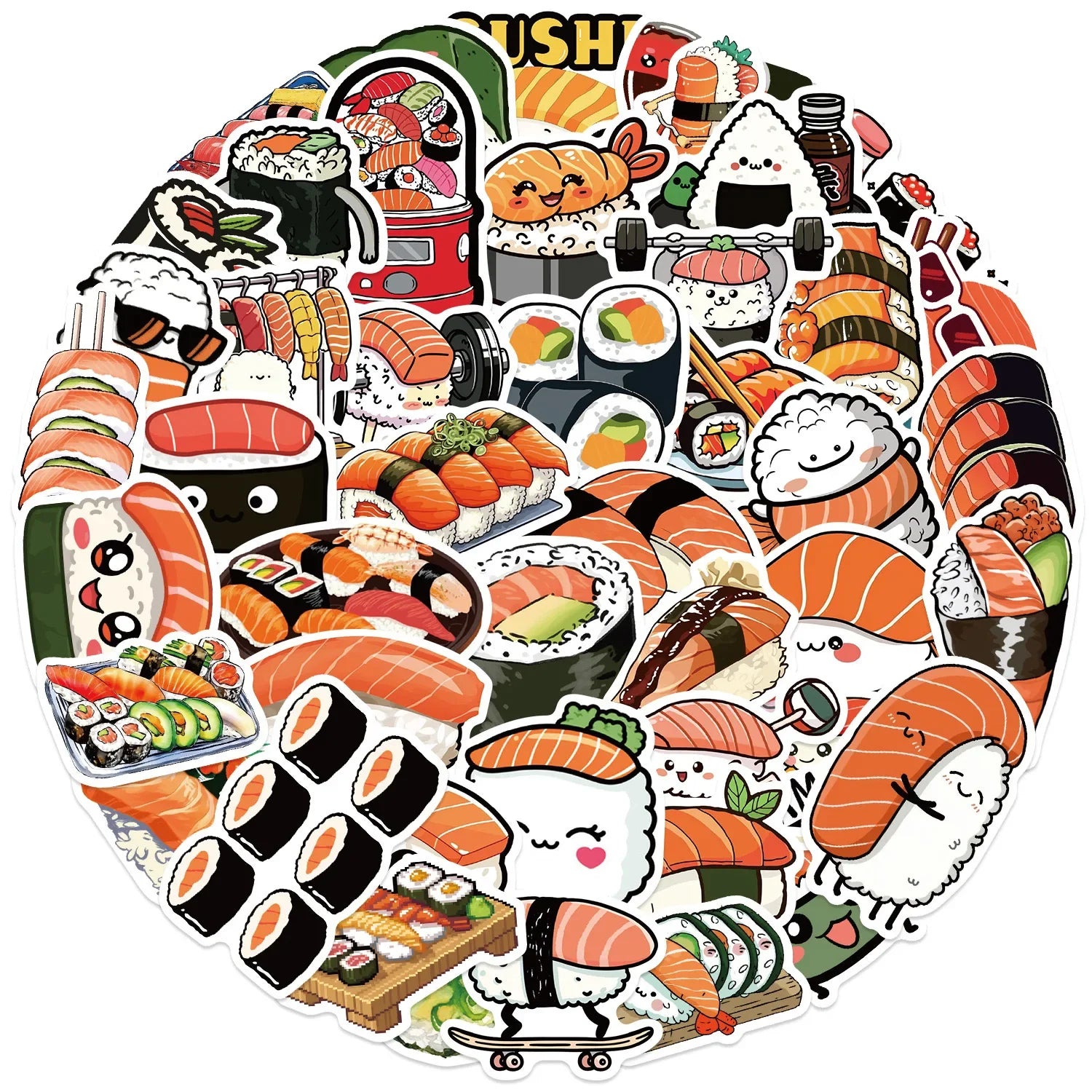 10/50pcs Kawaii Cute Japanese Sushi Decorative Stickers Aesthetic DIY Kids Toy Phone Fridge Laptop Bottles Scrapbooking Sticker (Online Order Only)