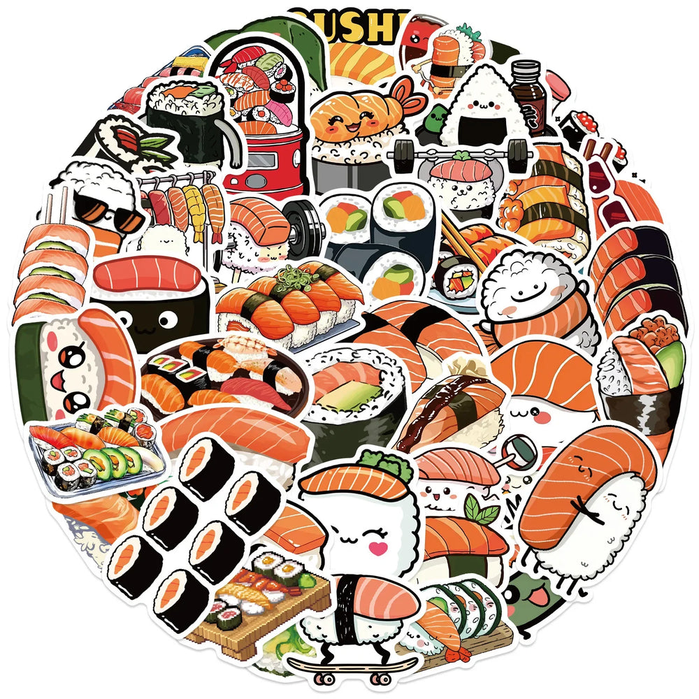 10/50pcs Kawaii Cute Japanese Sushi Decorative Stickers Aesthetic DIY Kids Toy Phone Fridge Laptop Bottles Scrapbooking Sticker (Online Order Only)