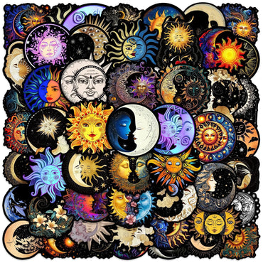 10/50Pcs Cool Gothic Dark Sun Moon Art Stickers Aesthetic Graffiti Decals Luggage Laptop Guitar Phone Waterproof Vinyl Sticker (Online Order Only)