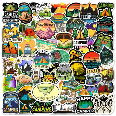 10/50/100Pcs Outdoor Hiking Camping Stickers Travel Decals DIY Skateboard Phone Laptop Luggage Bike Car Cool Waterproof Sticker (Online Order Only)