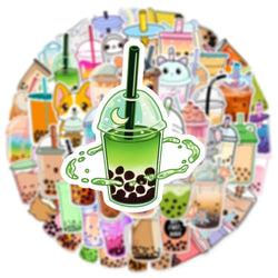 10/50Pcs Pearl Milk Tea Drink Cup Graffiti Stickers for DIY Scrapbook Suitcase Water Bottle Phone Laptop Guitar Kids Toy (ONLINE ORDER ONLY)