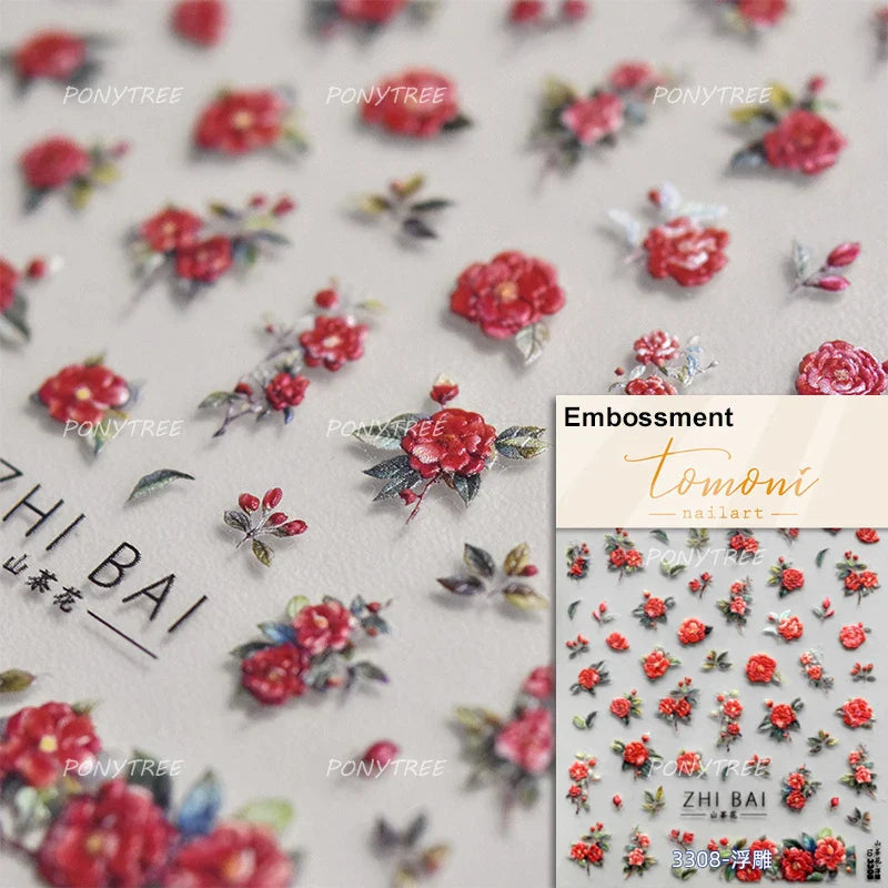 Rose Flower Bouquet Wreath Lace Green Leaves Beautiful Floret Heart Rich Adhesive Nail Art Decorations Stickers Manicure Decals (ONLINE ORDER ONLY)