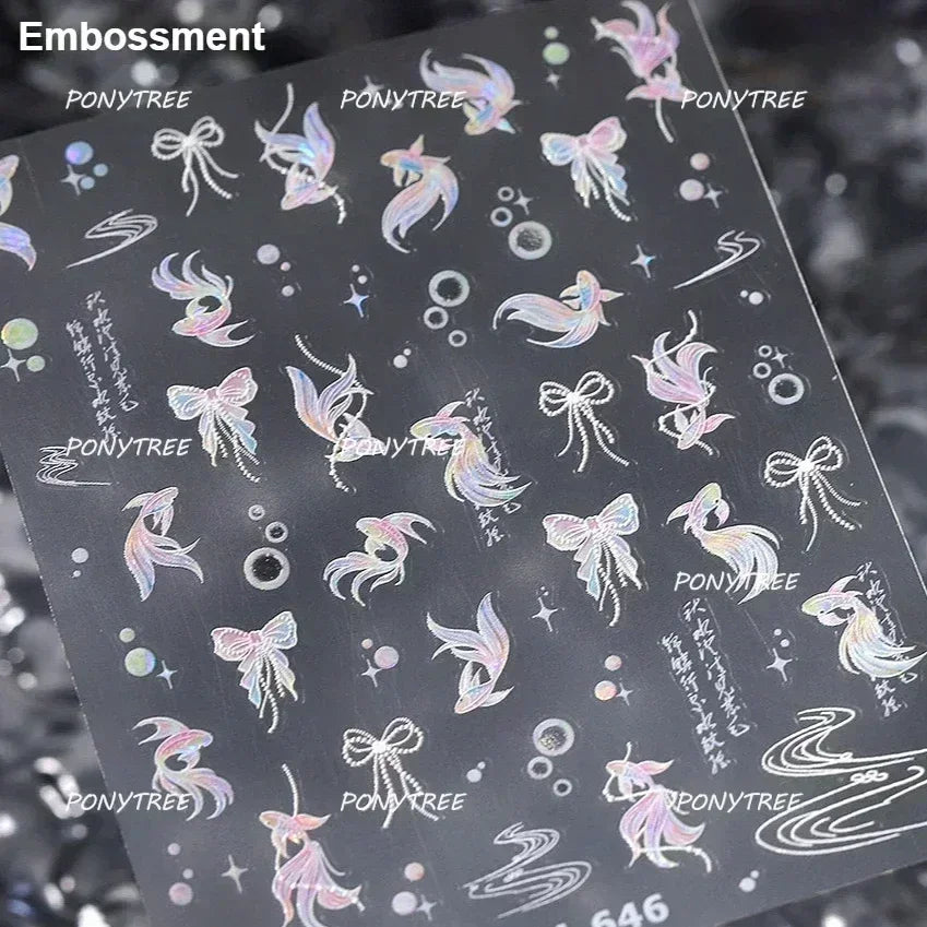 Hot Stamping Laser Shell Conch Starfish Pearl Whale Coral Dolphin Summer Beach Sea Wave Jellyfish Bubble Nail Art Stickers Decal (ONLINE ORDER ONLY)